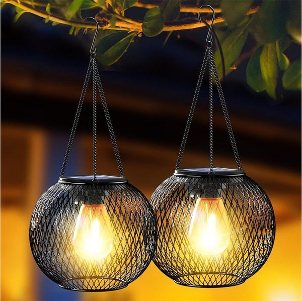 TUWENA LED Solarleuchte 2 Stück Solarlampen für Außen, LED Wasserdicht Hängend Solarleuchten, Metall Garten Christmas Decorations Solarlampen für Außen Terrasse