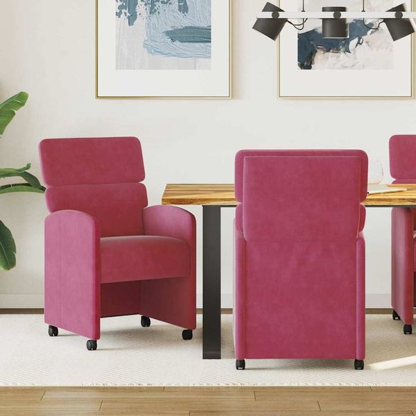 vidaXL Esszimmerstühle mit Rollen 2 pcs Weinrot 58 x 65 x 98 cm Samt 42017879