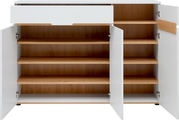 XORA 'MEMPHIS' Kommode, Holznachbildung Weiß Eiche Artisan, 150 x 107 x 38 cm, mit Softclose und Schublade
