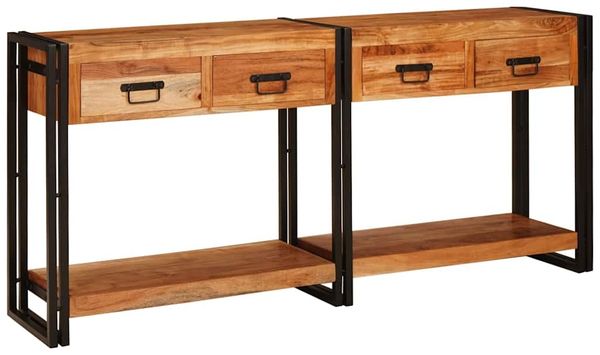 vidaXL Konsolen-Tische 2 pcs Braun 161 x 33 x 75 cm Massivholz Akazie 3324224