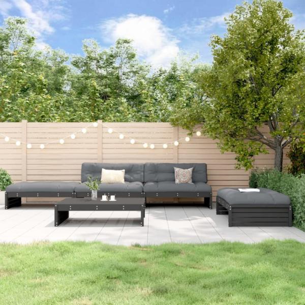 vidaXL 5-tlg. Garten-Lounge-Set mit Kissen Schwarz Massivholz 3186148
