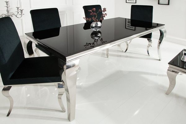 riess-ambiente Esstisch MODERN BAROCK 200cm schwarz / silber (1-St), Esszimmer · Opalglas · Edelstahl · eckig