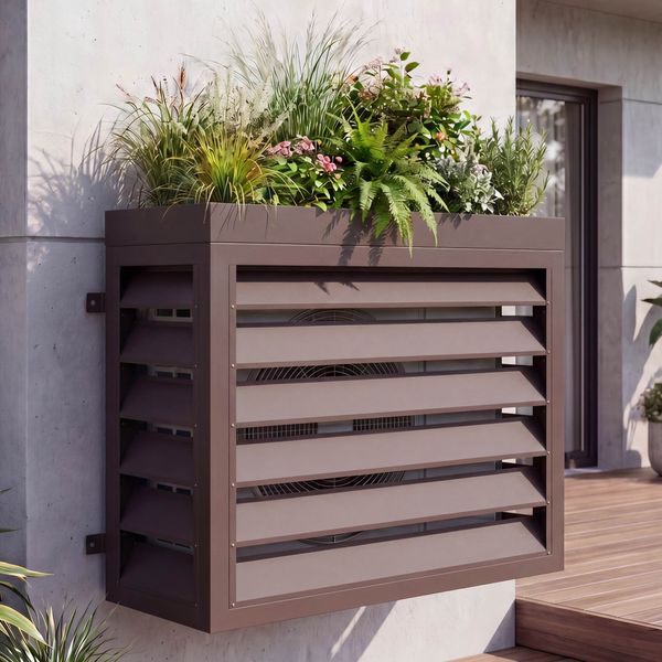 Verkleidung für Klimaanlage/Wärmetauscher HWC-O43 mit Pflanzkasten, Abdeckung, Metall 80 x 97 x 38 cm ~ dunkelbraun