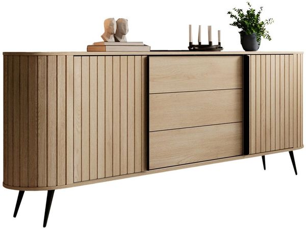 Compleo Kommode 196cm breit, Möbelfarbe – Eiche Cremona, Sideboard mit Schubladen KAMA