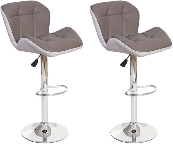 2er-Set Barhocker HWC-A92, Barstuhl Tresenhocker, höhenverstellbar Kunstleder ~ taupe-grau
