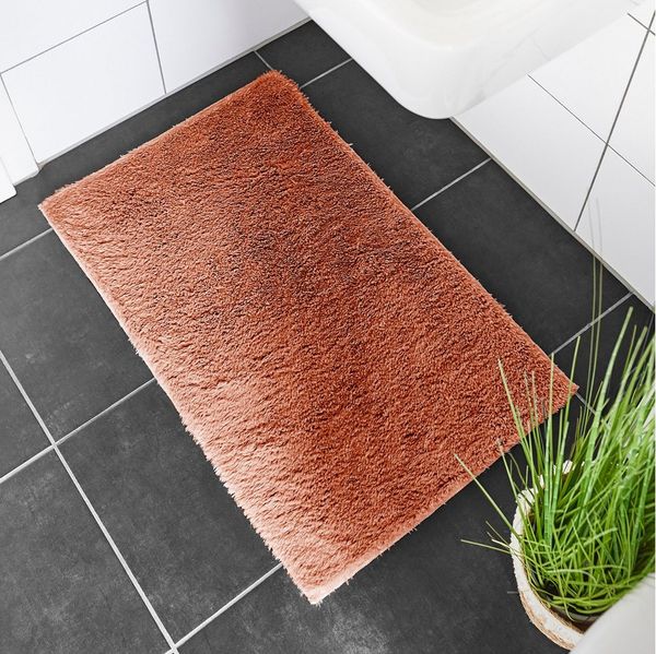 andiamo Badematte rutschfest Florida - Badezimmerteppich weich und flauschig - Badteppich rutschfest waschbar Duschvorleger Badvorleger für Badezimmer 50x80 cm rostrot