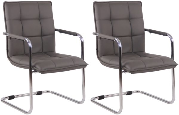 CLP 2er Set Stühle Gandia Kunstleder mit Armlehnen,grau chrom