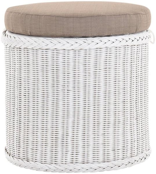 Krines Home Wäschekorb Rattan Sitzhocker mit Stauraum Rund Badhocker Sitz gepolstert Deckel, mit gepolstertem Deckel, mit herausnehmbarem Inlett