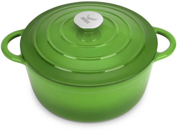 KLAMER Bräter Gusseisen Bräter 5 L, Gusseisen-Topf 25 cm backofengeeignet, Emaille …, Gusseisen, Exzellente Hitzeverteilung, Intensive Aromabildung, 5 Liter