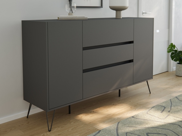 Design Sideboard Kommode Lovo 155cm Greifraum 3 SoftClose 2 Türen Grafit : Grafit