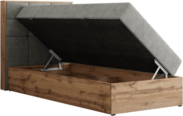 Boxspringbett ALBERO 1 90x200 mit Stauraum, 7-Zonen Multipocket Matratze H3, Bettkasten mit Federautomat, Öffnungsseite wählbar, Hotelbett - Hellgrau Strukture - Topper Visco - Links Bild 4