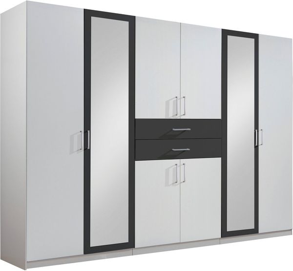 Wimex 'Diver' Kleiderschrank, Drehtürenschrank 8-türig, Weiß / Schwarz, mit Schubladen, ca. 270 cm