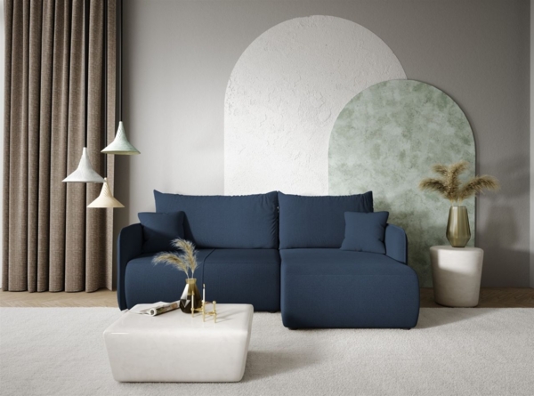 Ecksofa Sofa mit Schlaffunktion CALGARY Stoff Curio Dunkelblau Ottomane Rechts