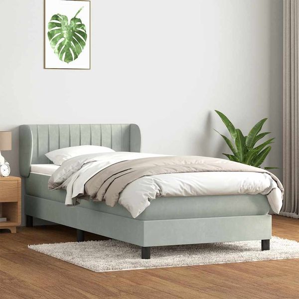 vidaXL Boxspringbett mit Matratze Hellgrau 80x220 cm Samt 3317715