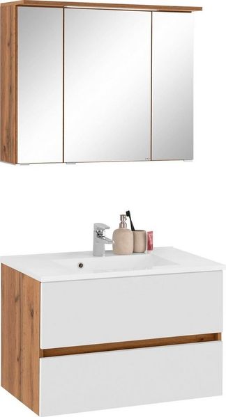 welltime Badmöbel-Set Lucca, (2-St), Breite 80 cm, mit direkter LED-Beleuchtung