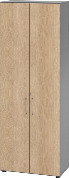 bümö Aktenschrank abschließbar, Büroschrank Holz 80cm breit in Graphit/Eiche - abschließbarer Schrank mit Aktenregal für's Büro & Arbeitszimmer, Büro Möbel Ordnerschrank mit Schloss, 968T6-G-E-BS