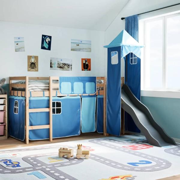 vidaXL Kinderhochbett mit Turm Blau 90x190 cm Massivholz Kiefer 3309138