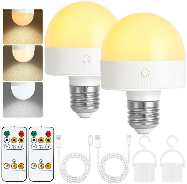 POPOLIC LED-Leuchtmittel Wiederaufladbare Glühbirne mit Timer und Fernbedienung, dimmbare, B22, 2 St, mit Magnetsockel, abnehmbare B22-Lade-LED-Glühbirne,3 Farbtemperaturen