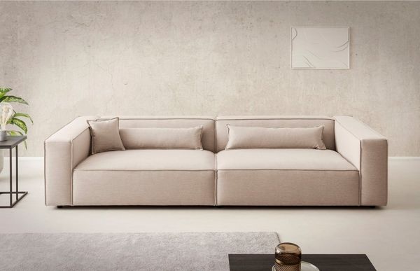 LeGer Home by Lena Gercke 3-Sitzer PIARA, XXL Sofa mit Kedernaht, Big-Sofa in Cord oder Leinenoptik, schwarze Füße, bequemer Sitzkomfort, extra tiefe Sitzfläche