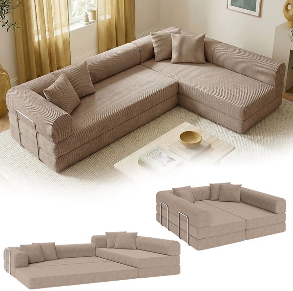 skølm 'Lofn' Modulares Sofa 4 Sitzer, 300x200 cm, Vollschaumcouch mit Metallgestell, Cord taupe, Schlafsofa vakuumverpackt, kein Aufbau erforderlich