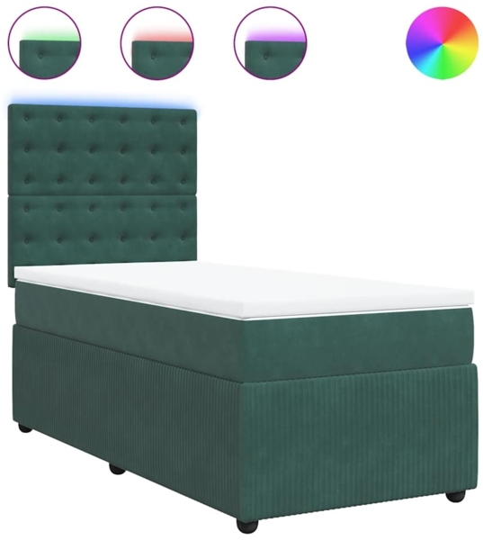 vidaXL Boxspringbett mit Matratze Dunkelgrün 90x190 cm Samt 3294529 Bild 1