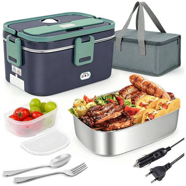 AKKEE Elektrische Lunchbox 3 in 1 für Zuhause und Auto, Kabellos, 1,8 L mit Edelstahlbehälter, Schnelles Erhitzen