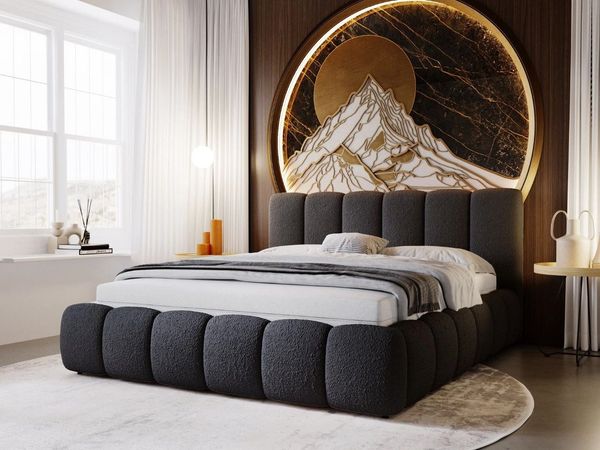 GrainGold Polsterbett mit Bettkästen CLOUD, Modern Bett mit Kopfteil - 180x200 cm, Schwarz (1x Bett)