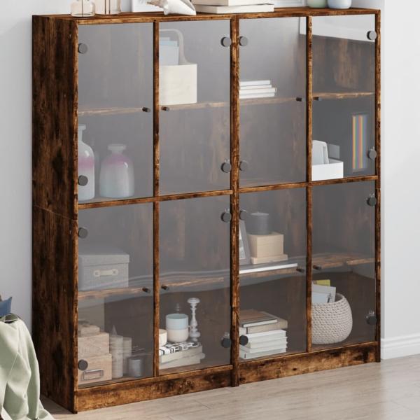 vidaXL Bücherschrank mit Türen Räuchereiche 136x37x142cm Holzwerkstoff 3206521