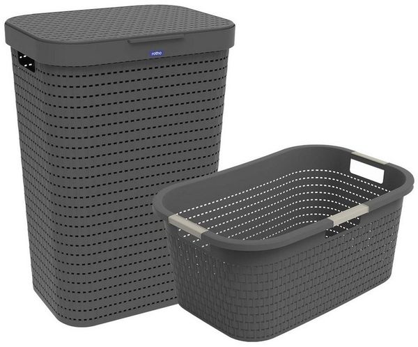 ROTHO Wäschekorb Country Set 2tlg. bestehend aus Korb 40l und Sammler 55l mit Deckel (Wäscheset, Set 2-tlg), Wäsche einfach organisieren – langlebig, leicht & platzsparend