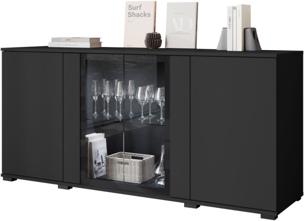 Kommode Clarkoy SB 154 4D (Farbe: Schwarz, mit weißer LED Beleuchtung)