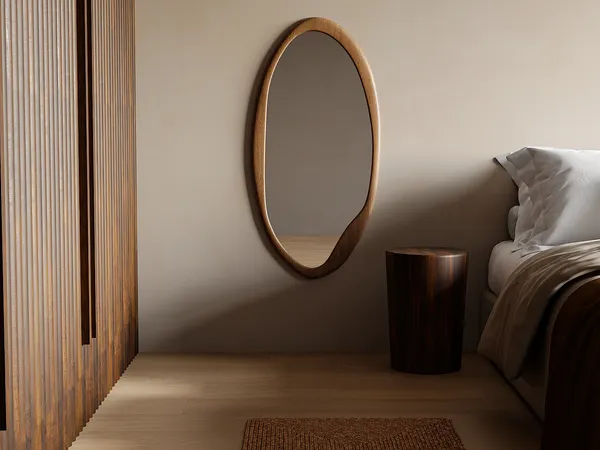 Vente-unique - FUJIAN Spiegel Holz, Platte Beige - B 2 cm x H 100 cm x L 50 cm
