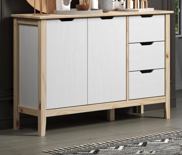 Sideboard Latera in Massivholz Kiefer weiß lackiert 110 cm