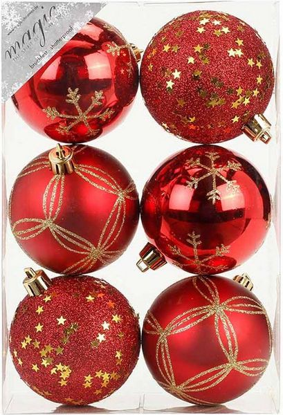 INGE-GLAS® Weihnachtsbaumkugel Weihnachtskugeln Rot, Ø 8 cm, 6 Stück, bruchsic