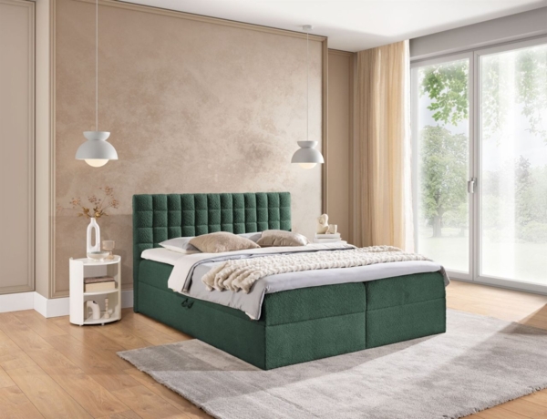 Boxspringbett Schlafzimmerbett TORIBO PREMIUM 180x200cm Stoff Coral Meeresgrün