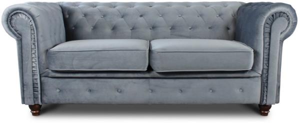 Sofa Chesterfield Asti 2-Sitzer, Couchgarnitur 2-er, Sofagarnitur, Couch mit Holzfüße, Polstersofa - Glamour Design, Velours (Grau (Velvet 10))