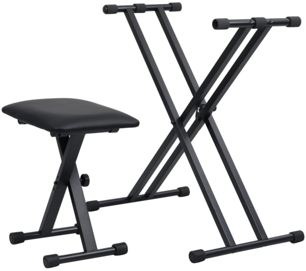 vidaXL Doppelstrebiger Keyboard-Ständer und Hocker Set Schwarz 70097