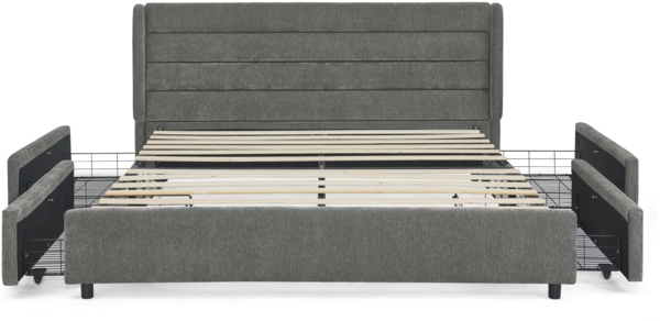 Doppelbett 140x200 cm Dunkelgrau mit 4 Schubladen, Chenille Bezug, stabiles Bettgestell aus Holz und Metall, Stauraumbett Bild 8