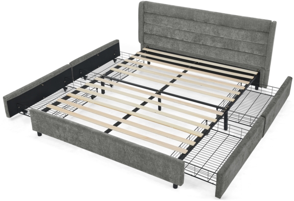 Doppelbett 140x200 cm Dunkelgrau mit 4 Schubladen, Chenille Bezug, stabiles Bettgestell aus Holz und Metall, Stauraumbett Bild 10