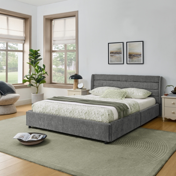 Doppelbett 140x200 cm Dunkelgrau mit 4 Schubladen, Chenille Bezug, stabiles Bettgestell aus Holz und Metall, Stauraumbett Bild 4