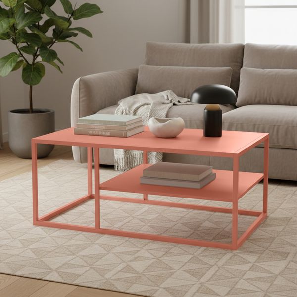 skølm 'Skadi' Couchtisch, Metall, terrakotta, 45x60x100 cm, Wohnzimmertisch mit zwei Ablagen