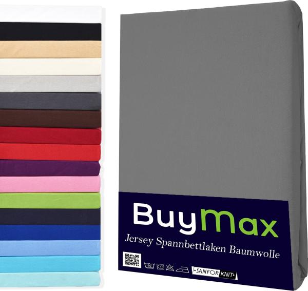 Buymax Spannbettlaken 160x200 cm Doppelpack 100% Baumwolle Spannbetttuch Bettlaken Jersey, Matratzenhöhe bis 25 cm, Farbe Anthrazit-Grau