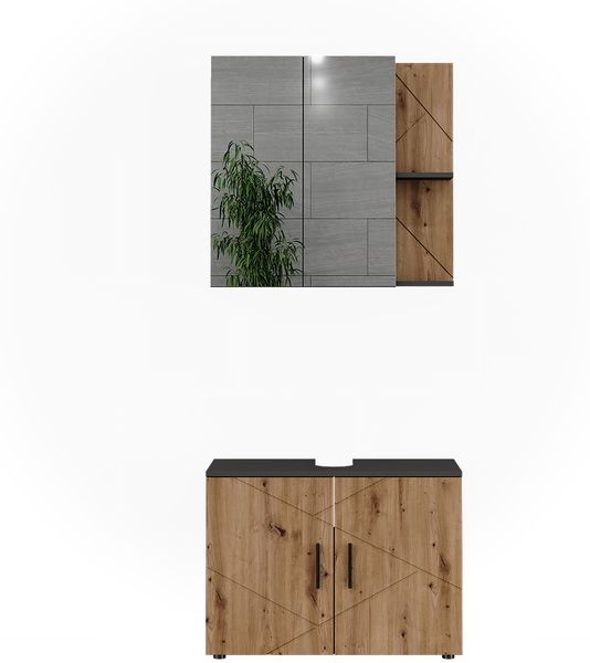 Badmöbel-Set Irma Anthrazit/Goldkraft Eiche 2 Teile Vicco