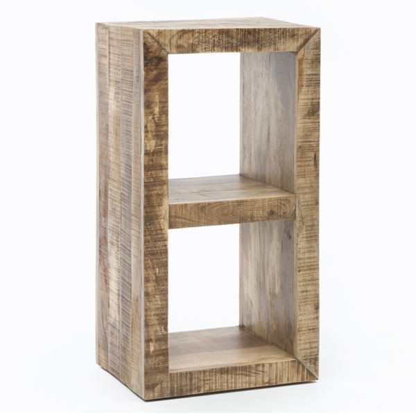 Standregal Massivholz Mango 90 x 45 x 35 cm 2 Böden, Design Holz Regal Natur, Beistelltisch Landhaus-Stil, Kleines Bücherregal Holz Massiv