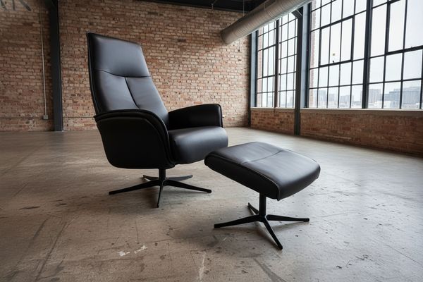 KAWOLA Relaxsessel JOSIANE Drehsessel Leder schwarz mit Hocker 107 x 87 x 78 cm