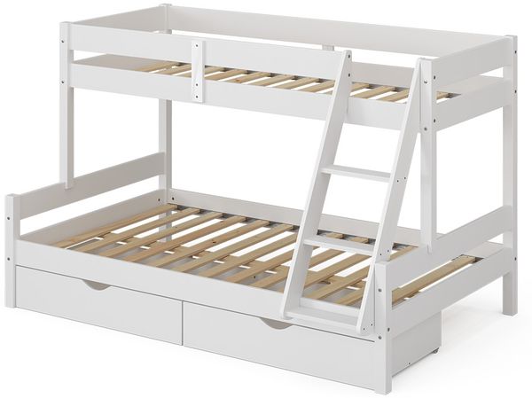 Etagenbett Everest Weiß 120x200 / 80x200 cm mit Schubladen Vitalispa