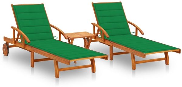vidaXL Sonnenliegen 2 Stk. mit Tisch und Auflagen Massivholz Akazie 3077350