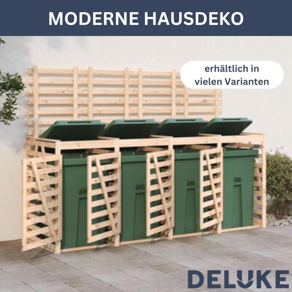 DELUKE® 4er Mülltonnenbox Kiefernholz BOUMI 318x91,5x128,5cm Schwarz Mülltonnenverkleidung für 4 Tonnen Müllbox aus Holz Mülltonnenschutz Mülltonnendach Bild 5