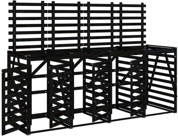 DELUKE® 4er Mülltonnenbox Kiefernholz BOUMI 318x91,5x128,5cm Schwarz Mülltonnenverkleidung für 4 Tonnen Müllbox aus Holz Mülltonnenschutz Mülltonnendach Bild 2