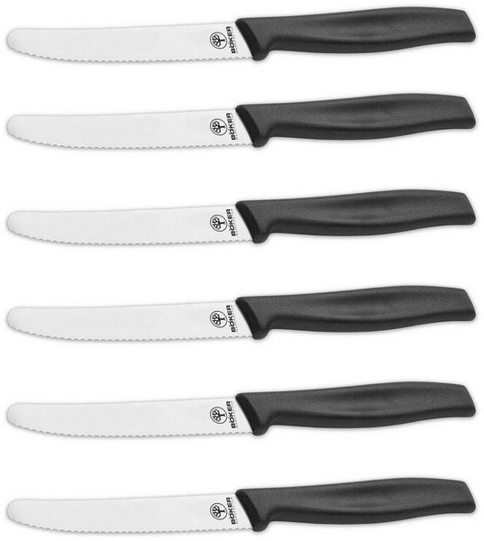 Böker Manufaktur Solingen Brotzeitmesser Böker Brötchenmesser-Set 6-teilig, mit Wellenschliff, schwarz scharfe Frühstücksmesser, Edelstahlklinge
