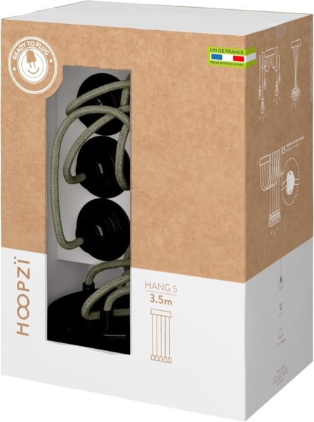 HOOPZI - Pendelleuchte - Hang 5 Flammig - 3,5m Textilkabel Seil - 5 X E27 Fassung - Vintage Retro kaki Bild 5